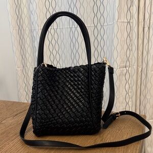 Anthropologie Hollace Black Woven Crossbody Bag